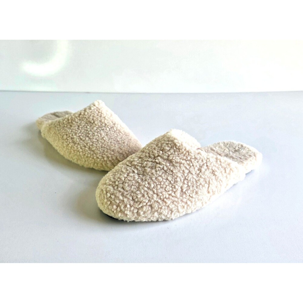BOMBAS Sunday Slipper Cream Faux Sherpa Sz 8 Comfort Beige Memory Foam